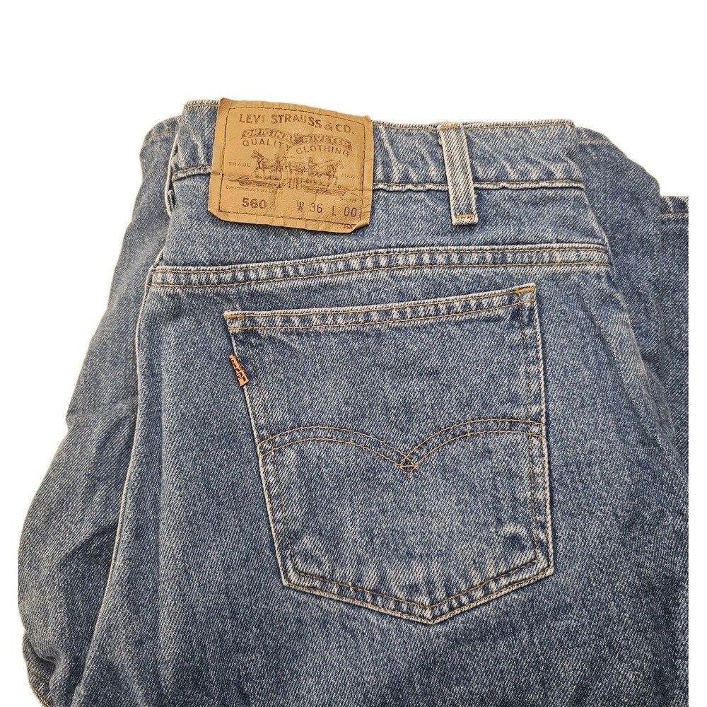 Vintage 90s Levi's 560 Orange Tab Denim Shorts May 1993 Baggy Loose Fit 36